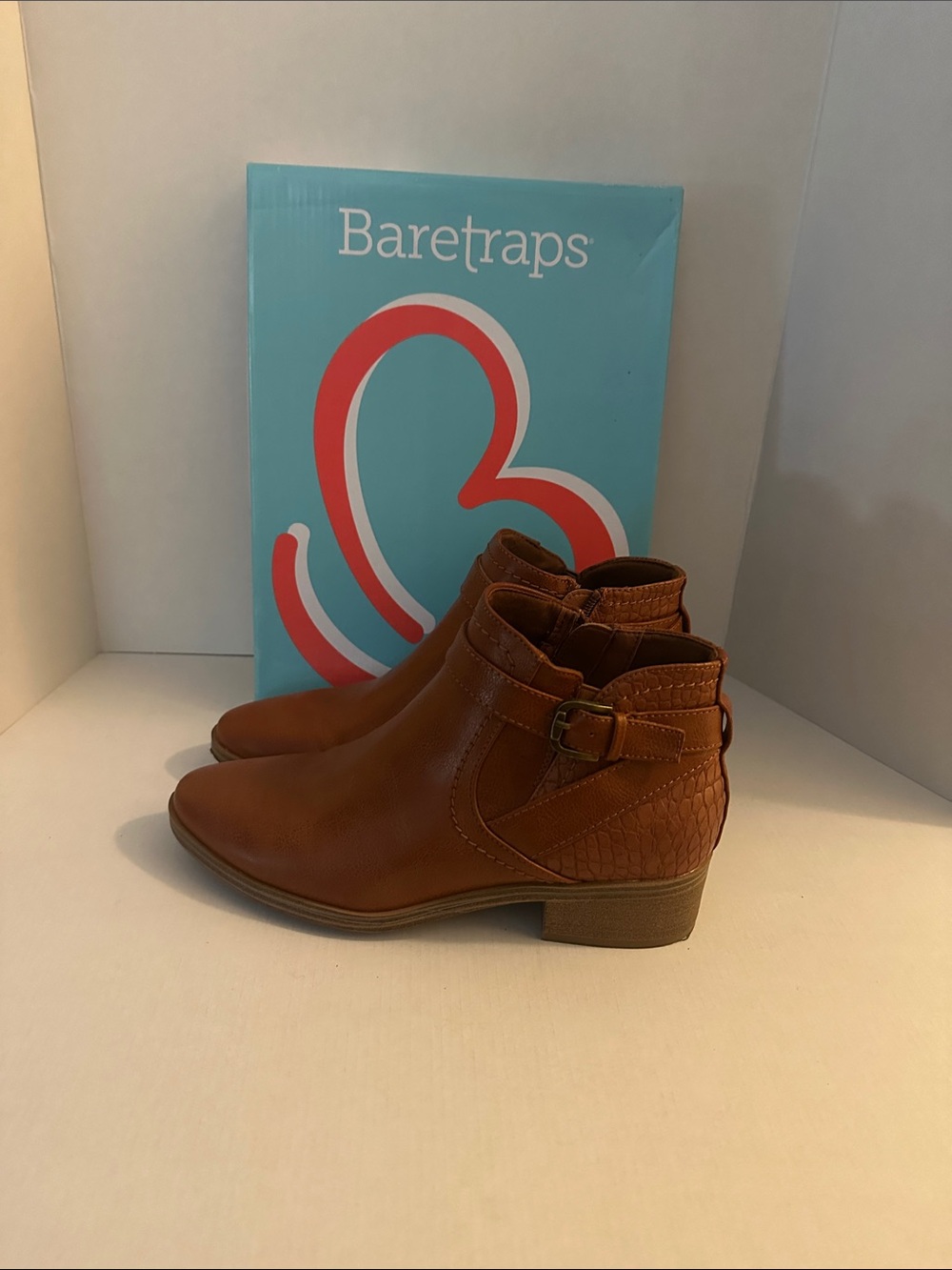BareTraps Tan Croc-Textured Ankle Booties with Buckle